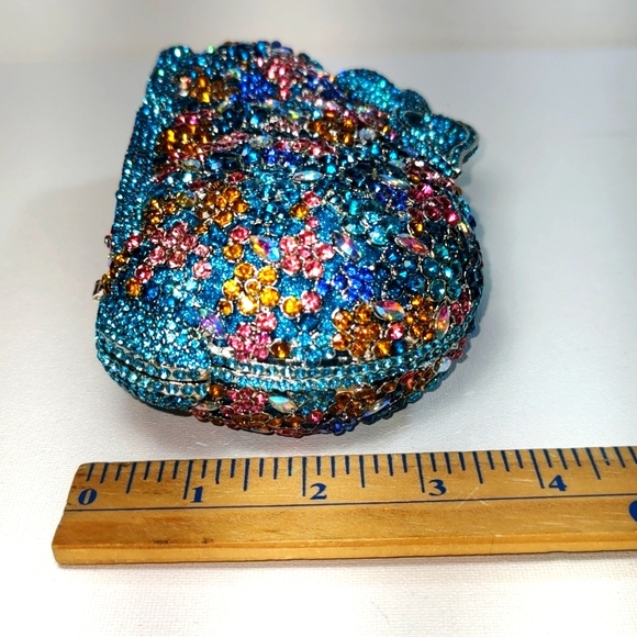 New In Box Blue Colorful Crystals Floral Rabbit Evening Clutch Purse - Picture 11 of 17